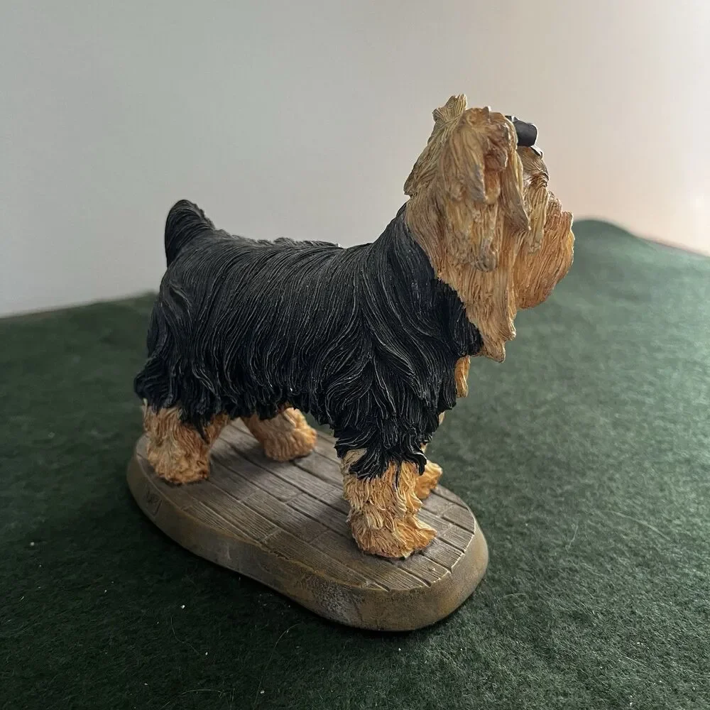 Vintage Hand Painted Resin Yorkshire Terrier Dog on Plank Base Living Stone 2001